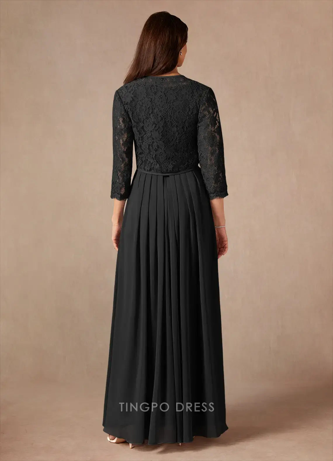 Vintage Two Piece Scoop 3/4 Sleeve Back Zip Floor-Length Mother of the Bride Dress